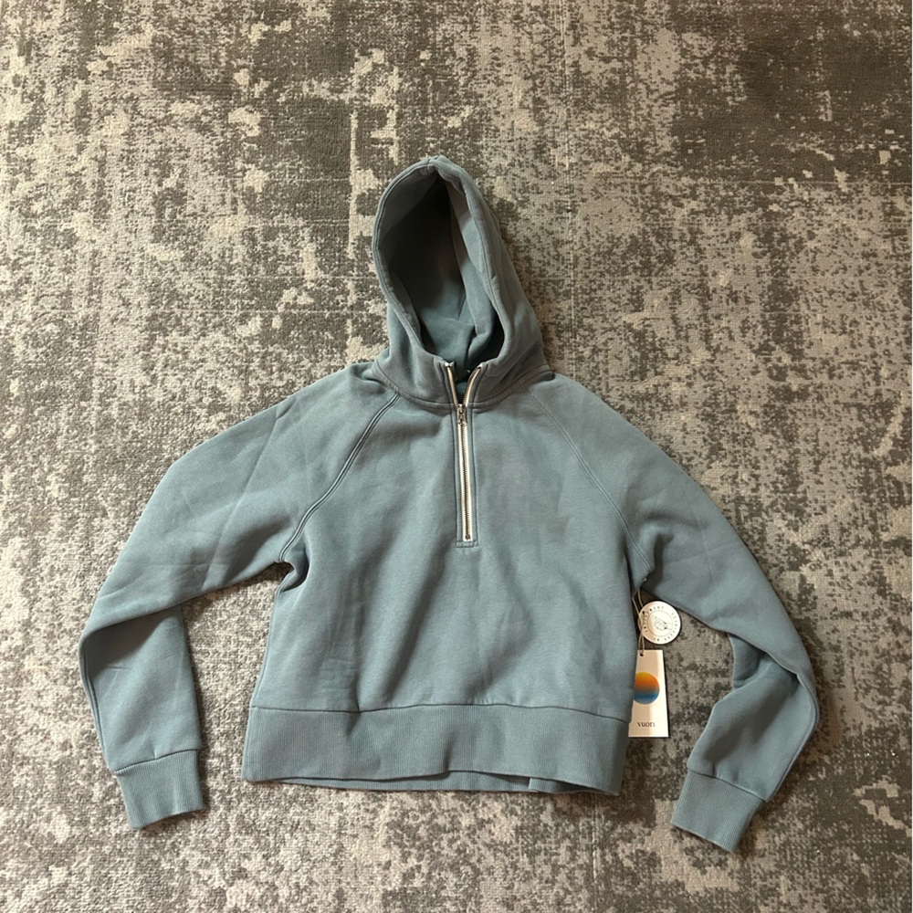 Vuori Women’s Restore Half Zip Hoodie in Smoke Blue